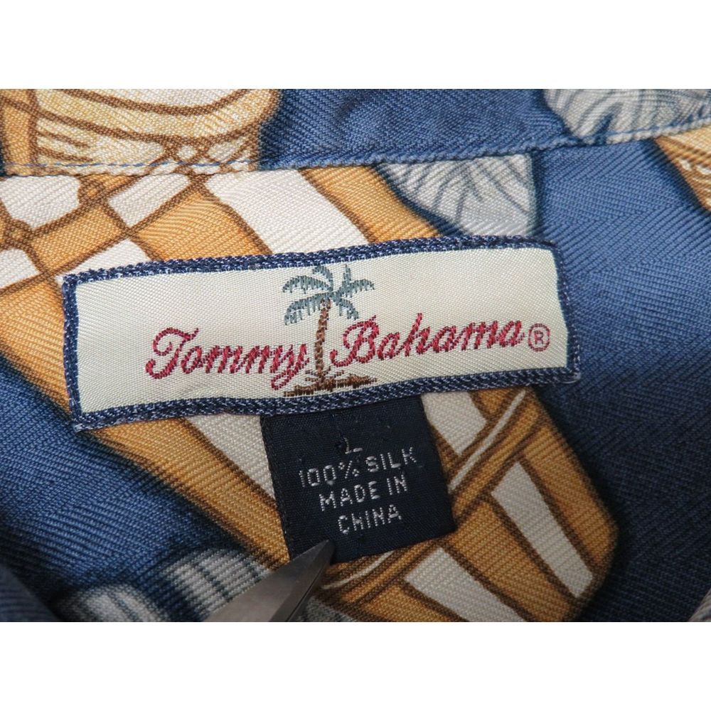 Mens Tommy Bahama‎ Short Sleeve Button Front Hawaiian Shirt L Silk Blue Drums - Picture 4 of 5